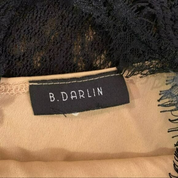 B. Darlin womens black lace mini dress with nude underlay - Picture 7 of 10